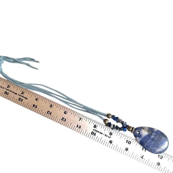 Artisan Blue Sodalite Pendant Necklace on Suede Cord - Picture 9 of 9